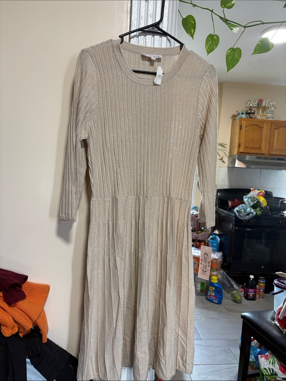 Nanette Lepore Cream Ribbed Knit Midi Dress